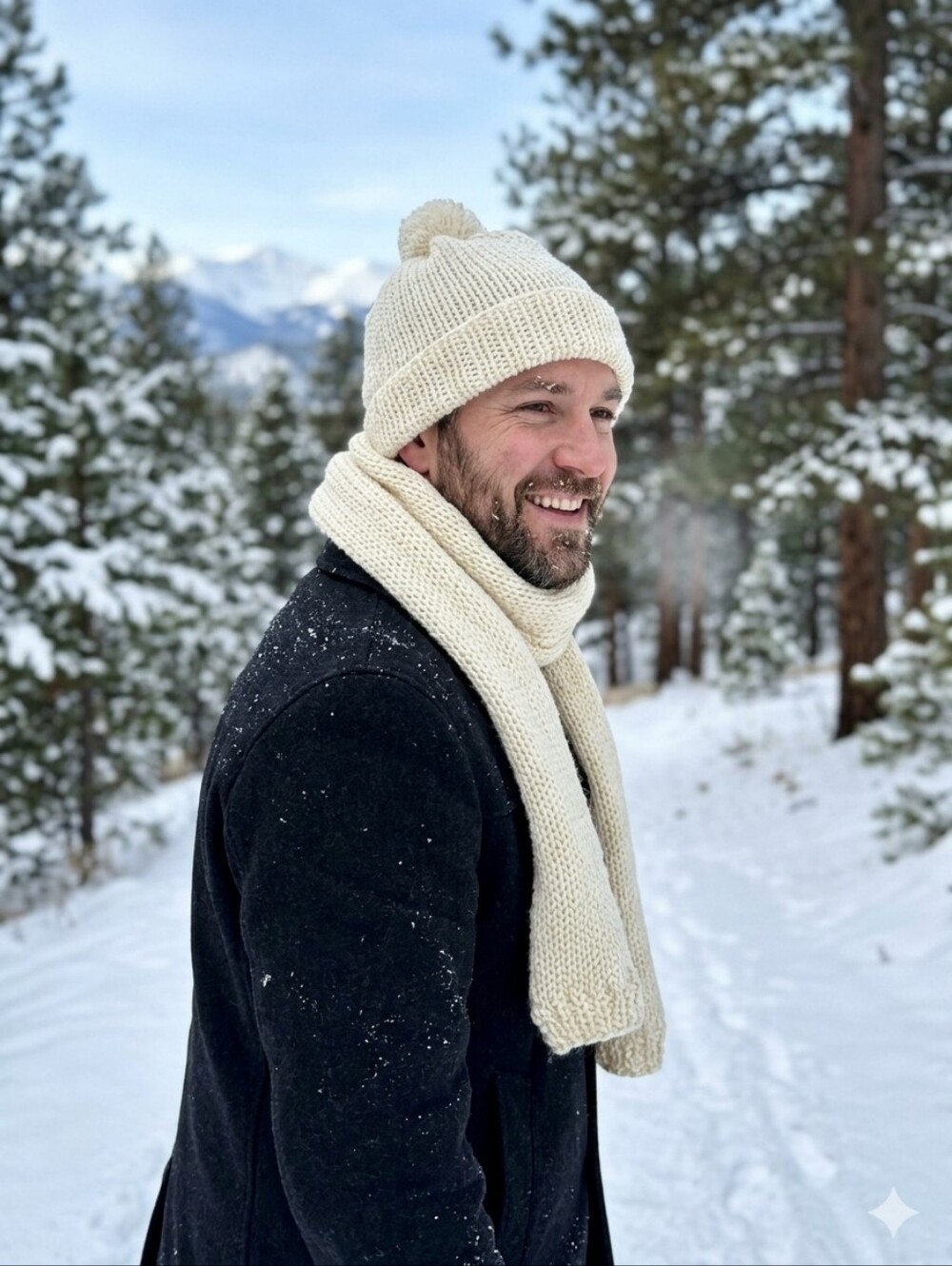Men's Cream Knit Beanie and Scarf Set — Cozy Winter Scarf And Hat Both Set